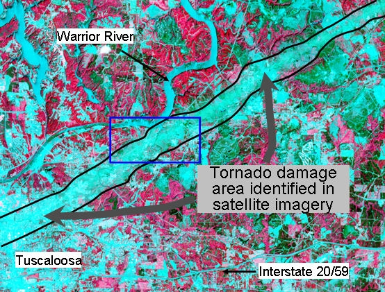 Unique Space Image of Alabama Tornado Tracks 