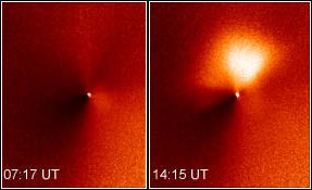 Hubble Captures Outburst from Comet Targeted By Deep Impact.
