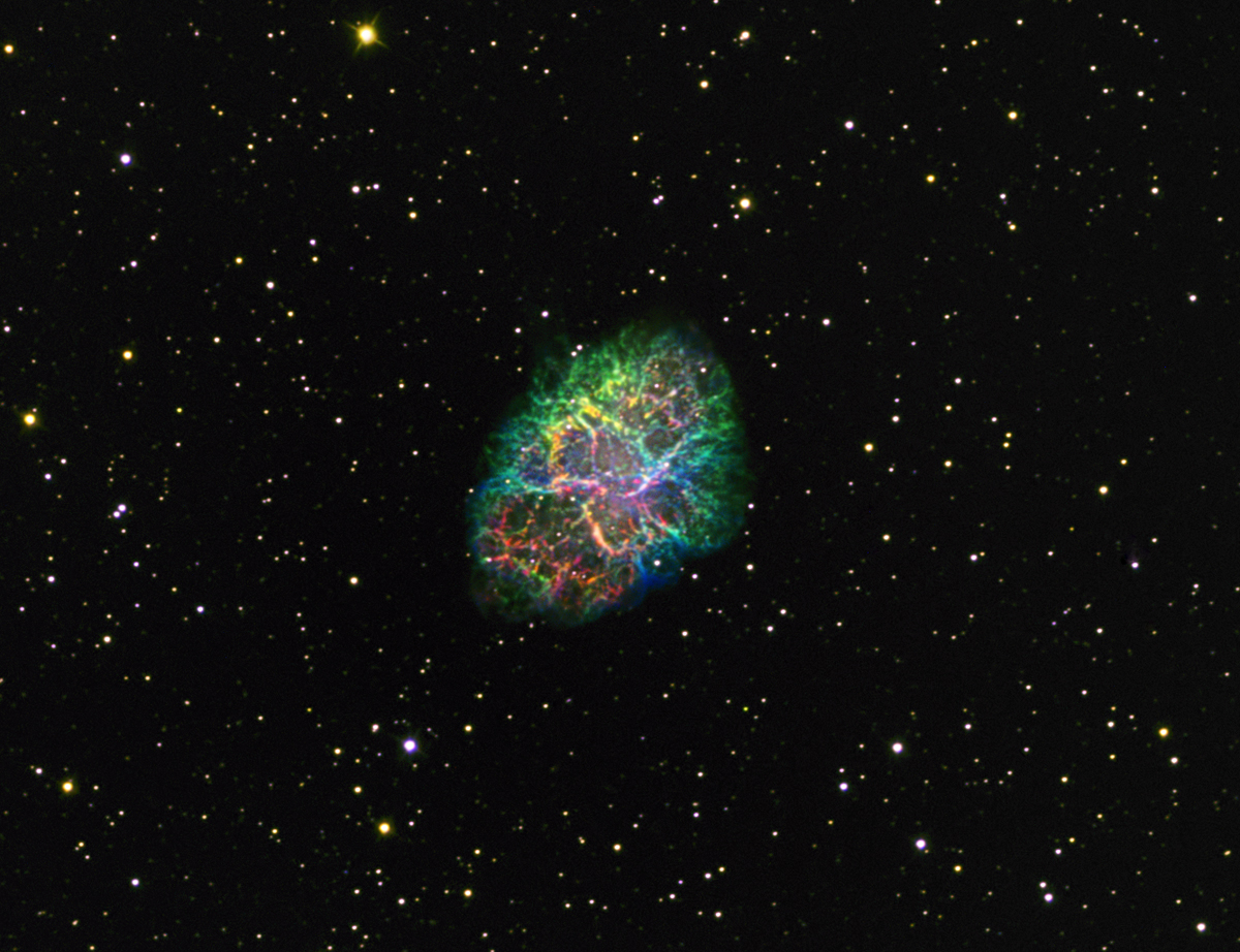 Crab Nebula in Hubble Pa;ette