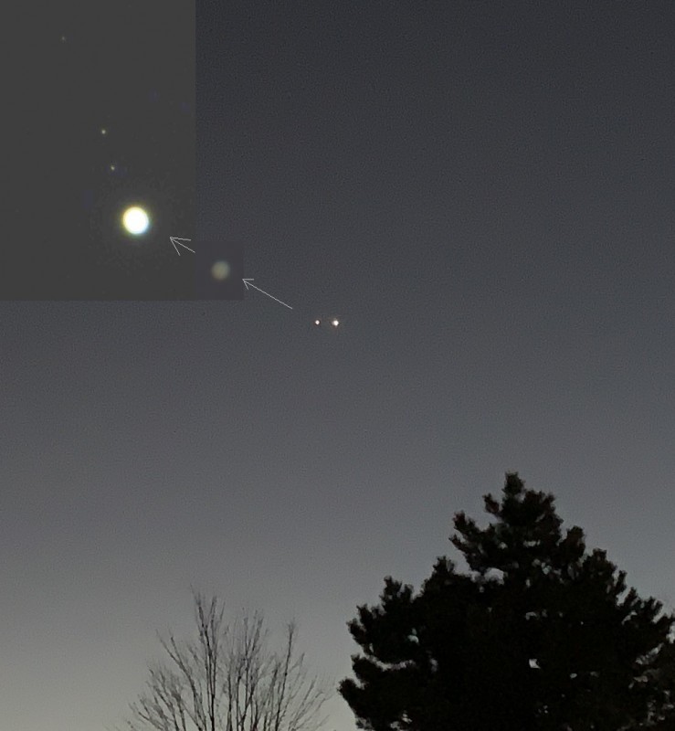 Jupiter and Venus 3-1-2023 with Overlay image