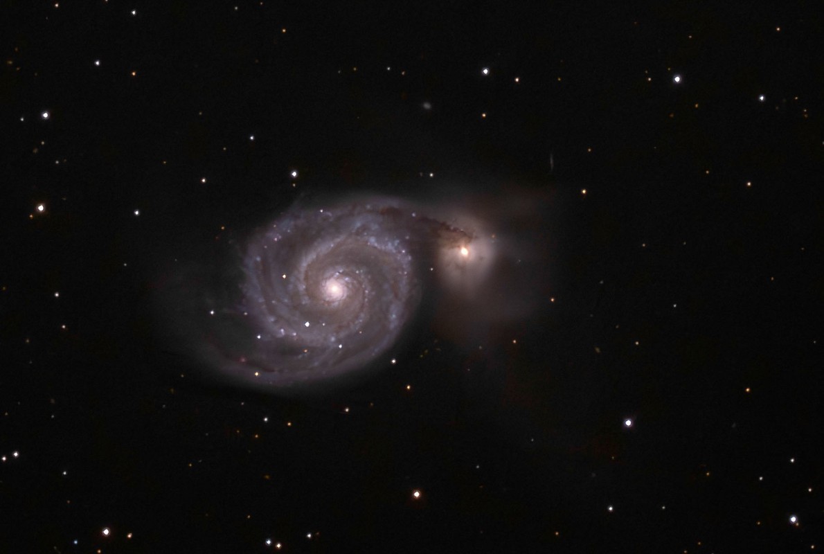 M51 First light with OM System OM-3 Astro affixed to Tak E-160 image