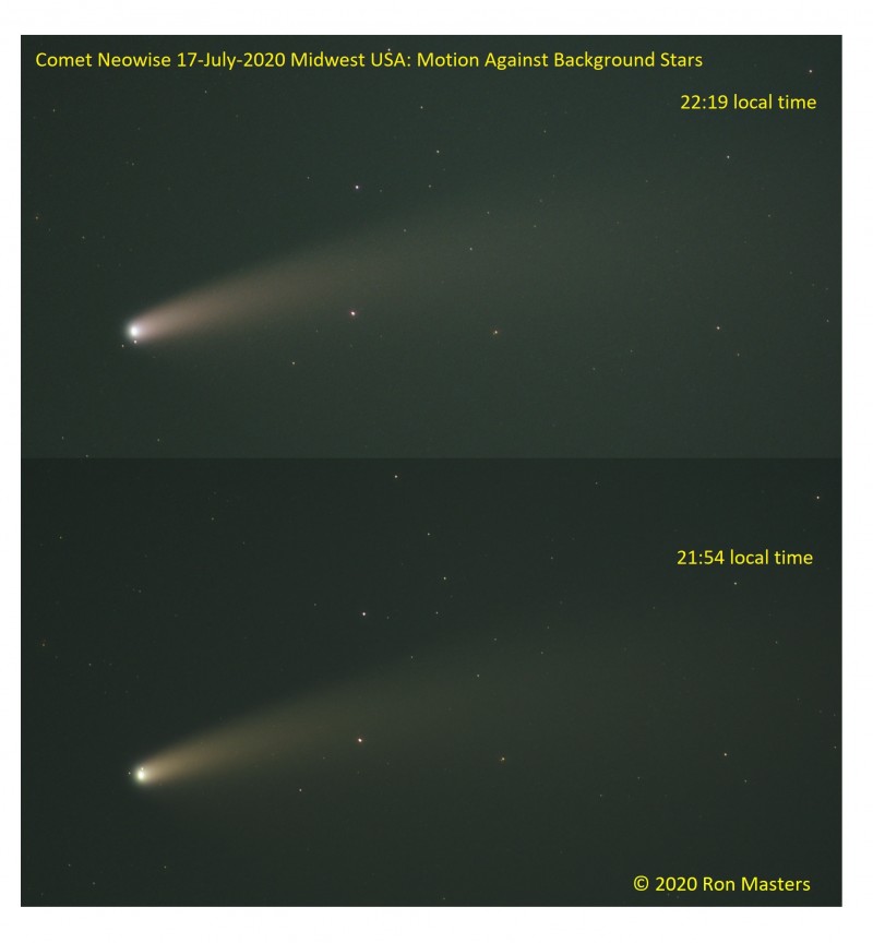 Comet Neowise 17-July-2020 Motion Against Background Stars in 25 Minutes