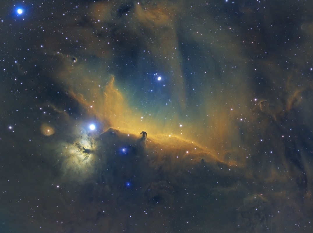 Horsehead and flame Nebula in Narrowband SHO