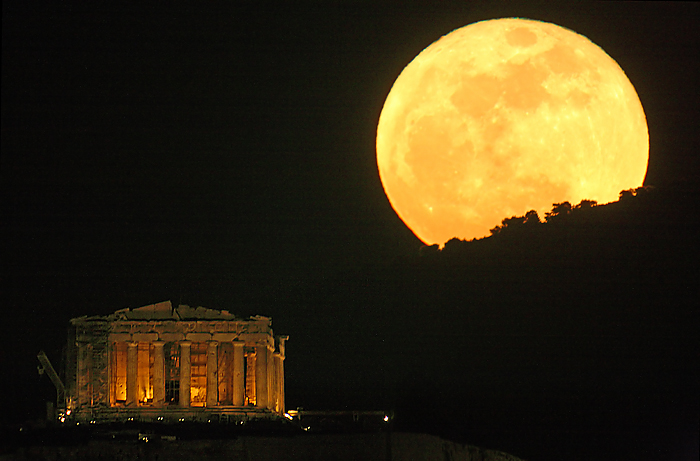 Perigee Full Moon With the Parthenon