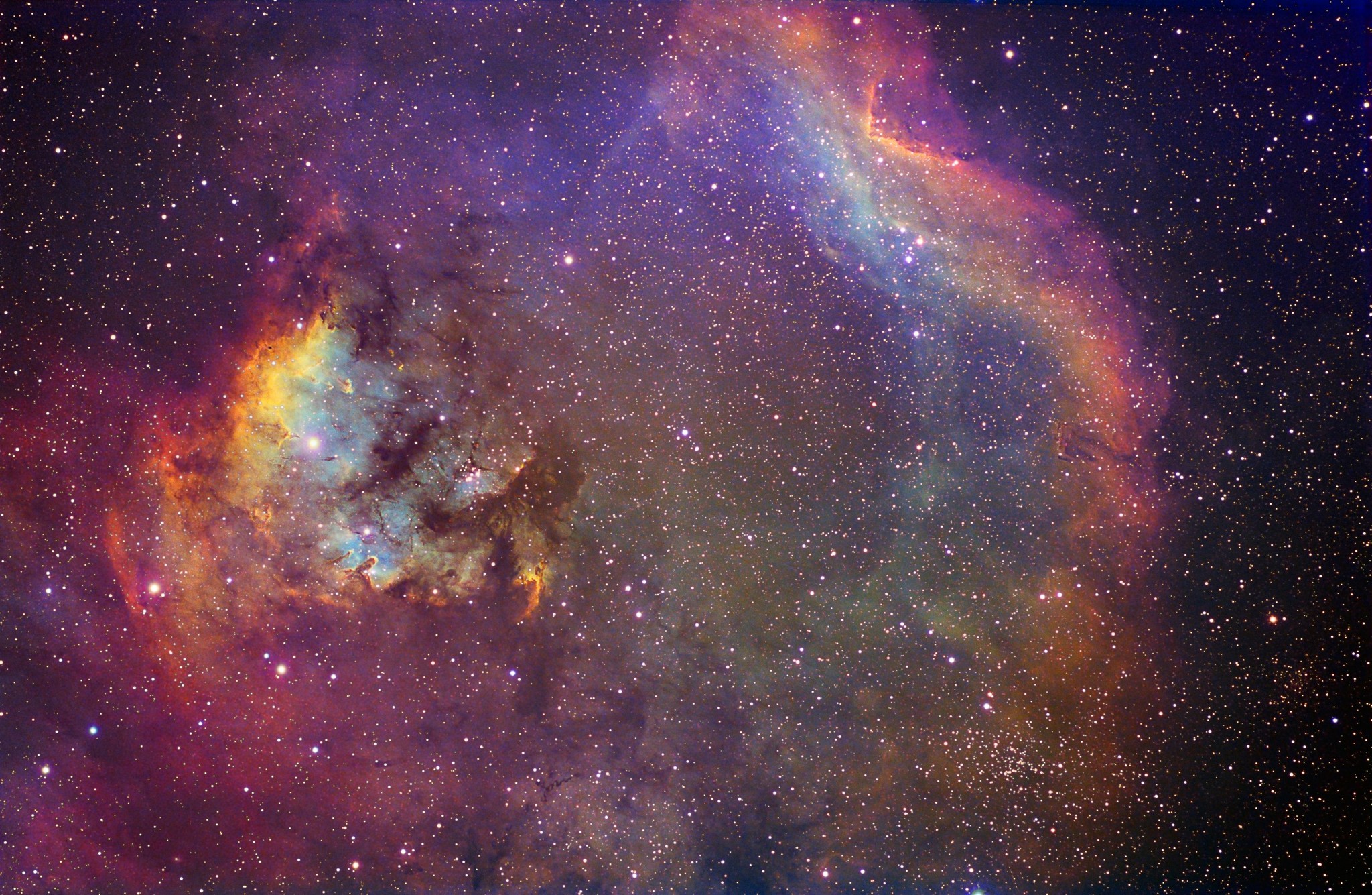 Cederblad 214 and NGC 7822 in the Hubble Palette