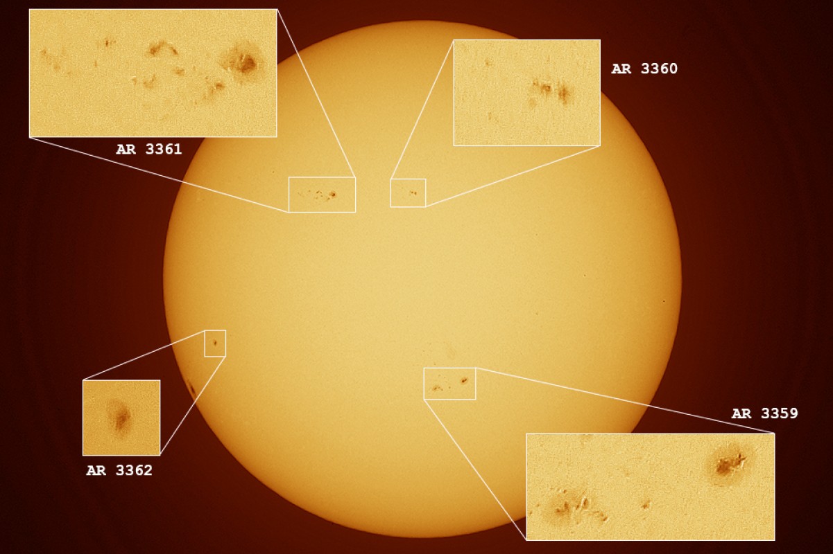 Solar Active Regions 3359 - 3362 (Aphelion Sun)