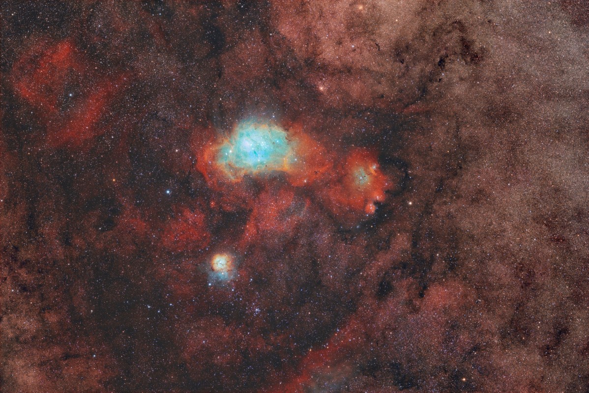 Lagoon Nebula M8 and Trifid Nebula M20 in LRGBSHO