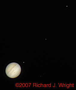 Jupiter, 3 moons, and a star